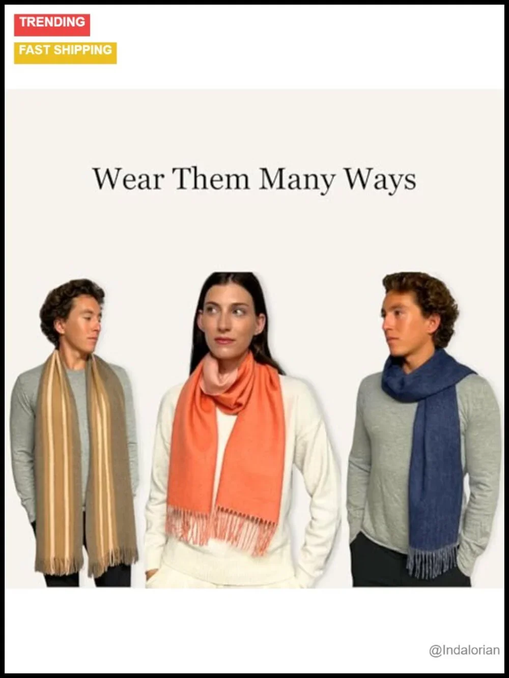100% Lambswool Scarf 72x13 Shawl Wrap Unisex Winter